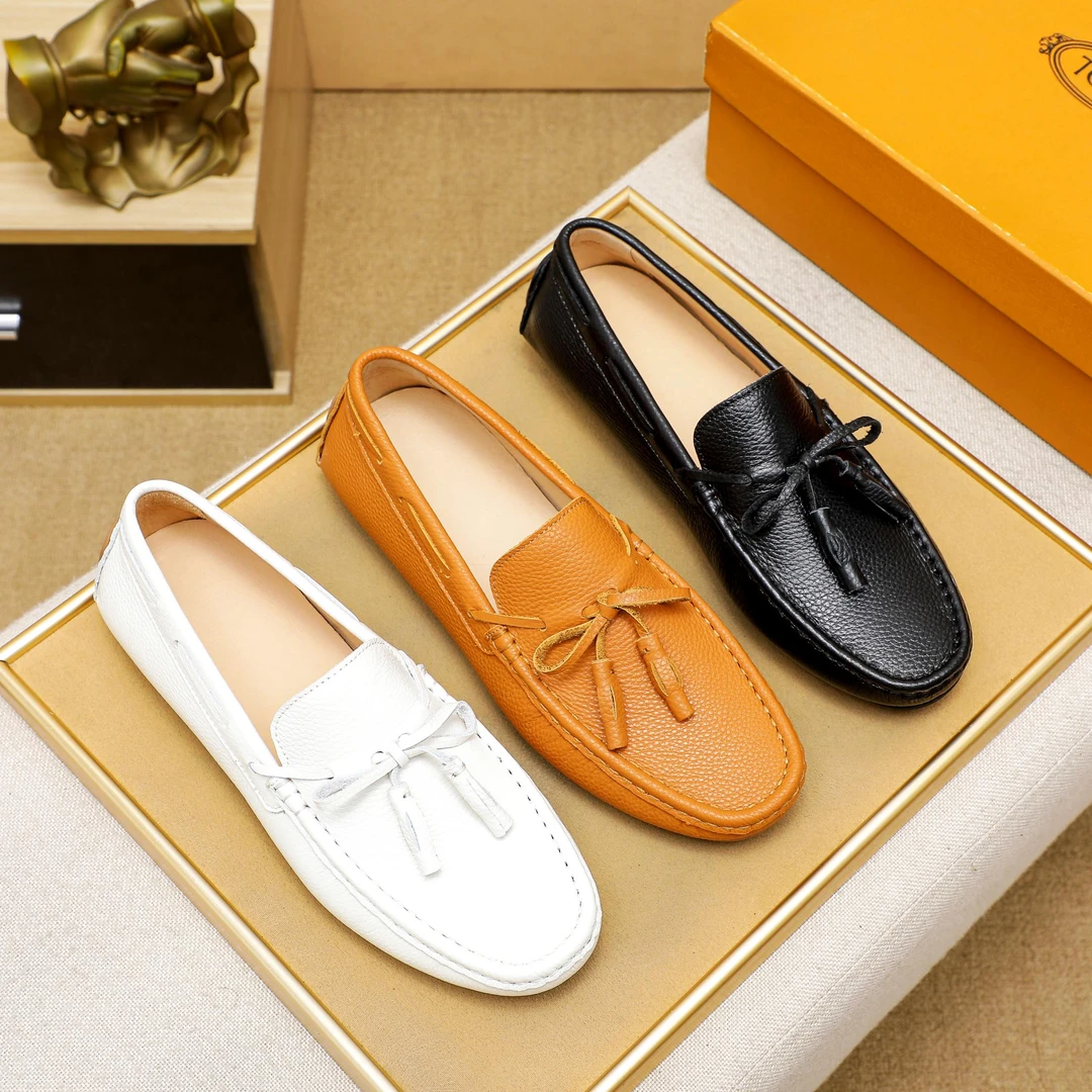 2025新款真皮蝴蝶结豆豆鞋男潮流时尚休闲软皮男士皮鞋
