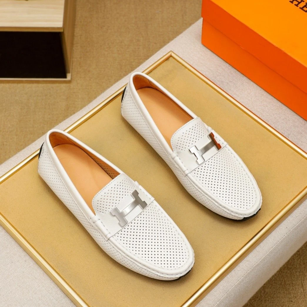 欧洲站夏季新款H扣透气打孔男士豆豆鞋一脚蹬镂空驾车驾车懒人鞋