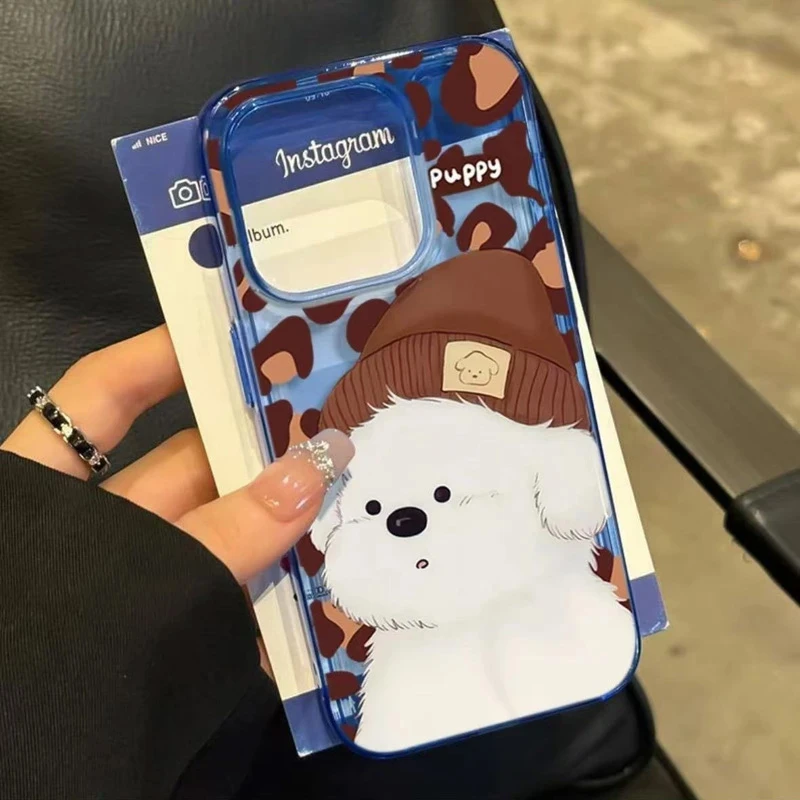 豹纹帽子小狗适用iPhone15/13promax苹果16手机壳11卡通x网红透明