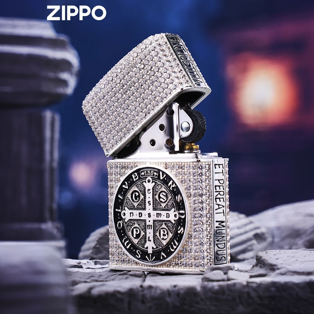 ZIPPO正版防风打火机 康斯坦丁牧师镀银满钻煤油送男朋友礼物个性