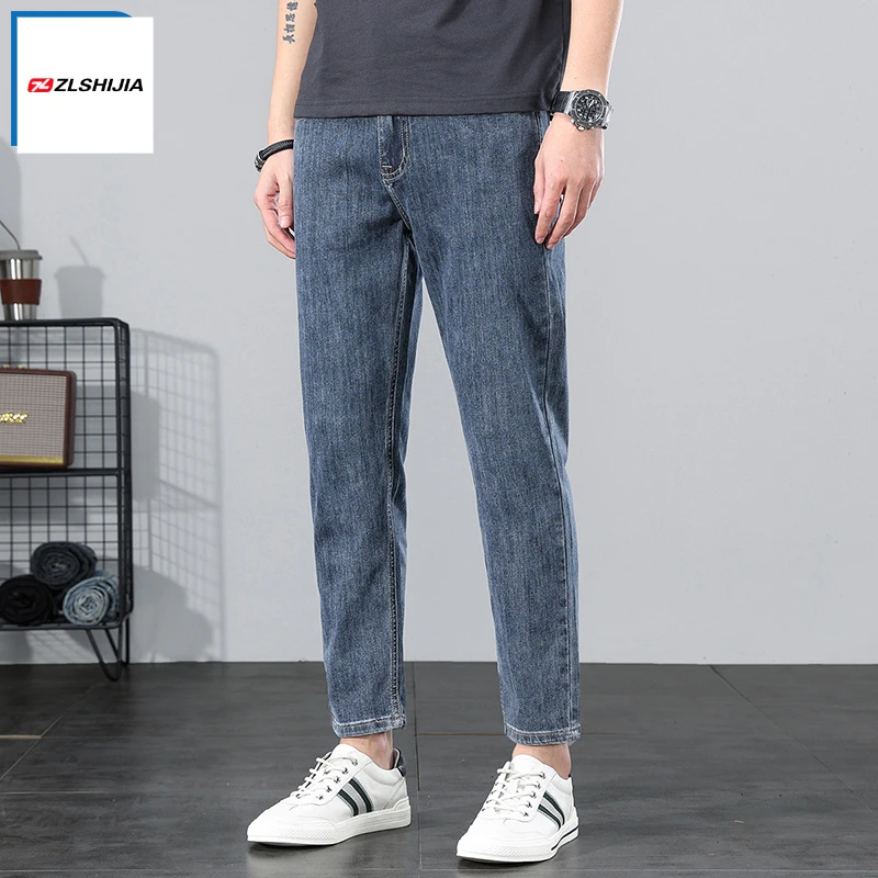 战狼世家九分牛仔裤男修身直筒2024春夏新款潮牌百搭弹力休闲裤子