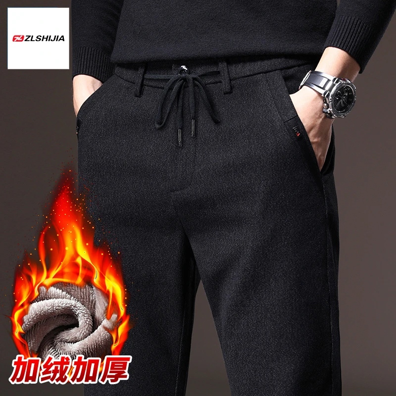 战狼世家2025秋冬款松紧腰休闲裤男士冬季加绒加厚宽松直筒长裤子