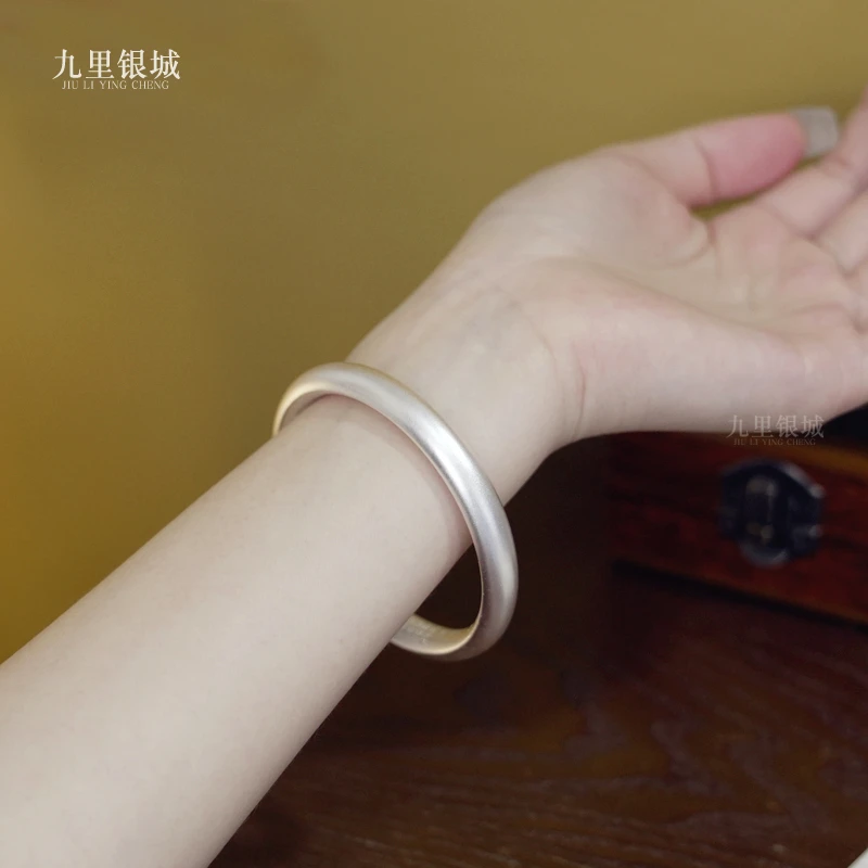 足银手镯 9999足银宽版古法银心经手镯精工复古文艺古典手环镯子