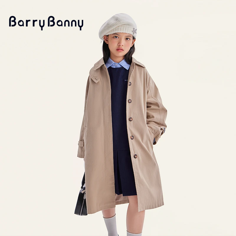 Barry Banny女童美拉德春季经典中长款风衣保暖翻领防风宽松外套