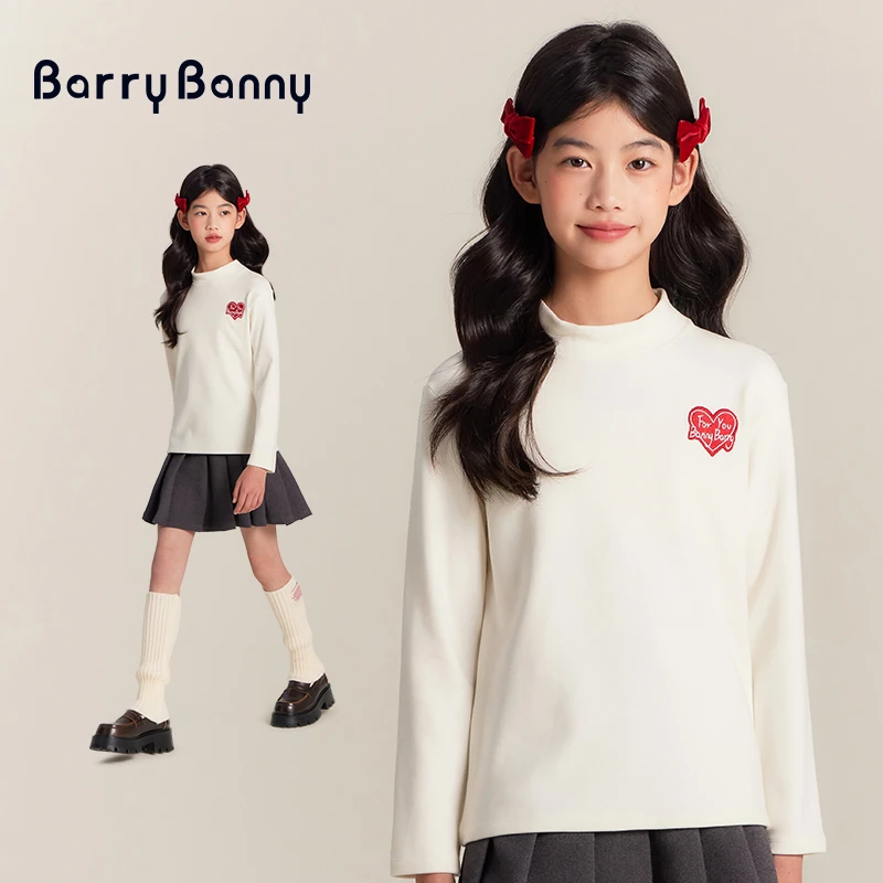 Barry Banny女童打底毛衣德绒半高领冬季保暖刺绣印花高弹内搭衣