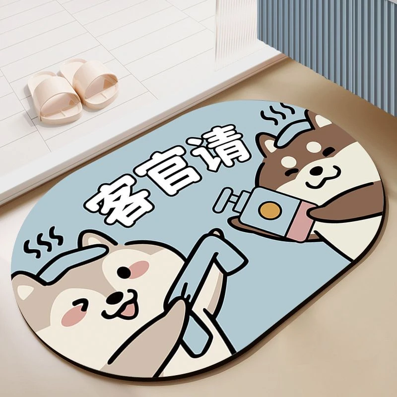 卫生间地垫吸水卡通成品地垫脚垫浴室椭圆防滑速干脚垫硅藻泥地毯