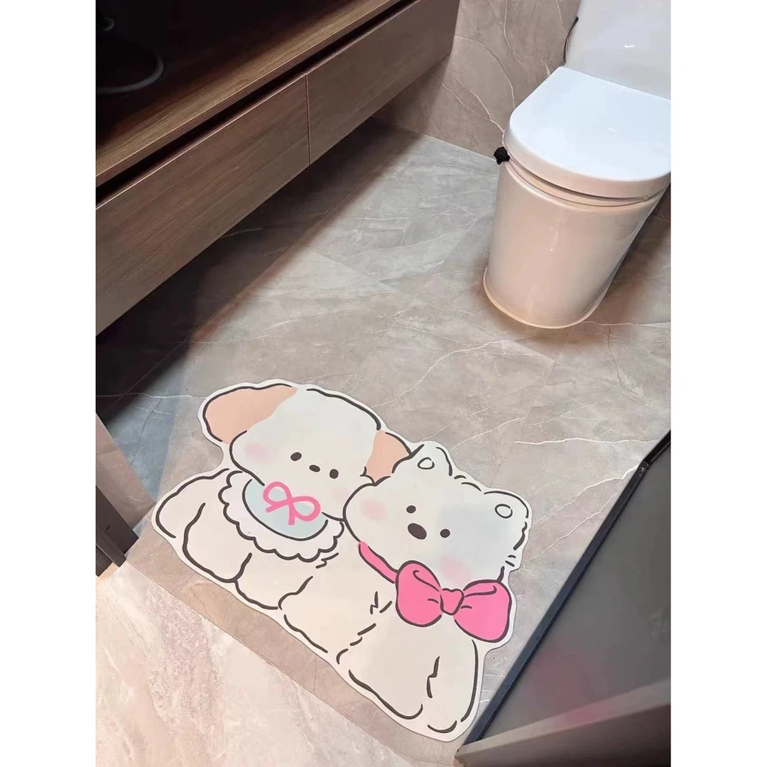 卡通可爱浴室地垫硅藻脚垫卧室简约吸水速干卫生间门口家用地毯