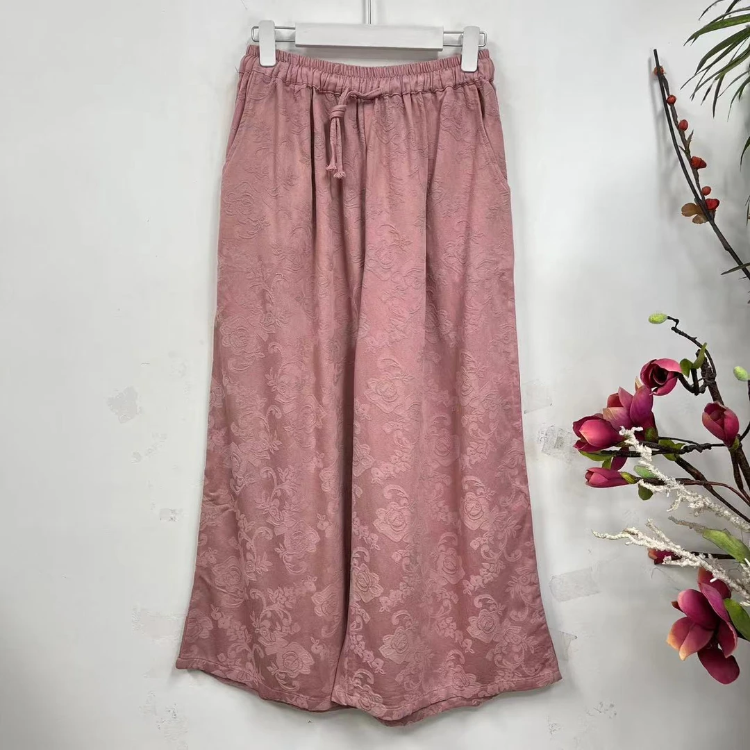 花璟原创复古炒色做旧提花阔腿裙裤（裤长96臀围140）