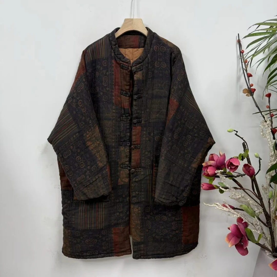 花璟原创设计炒色复古盘扣立领夹棉棉衣（衣长92胸围140）