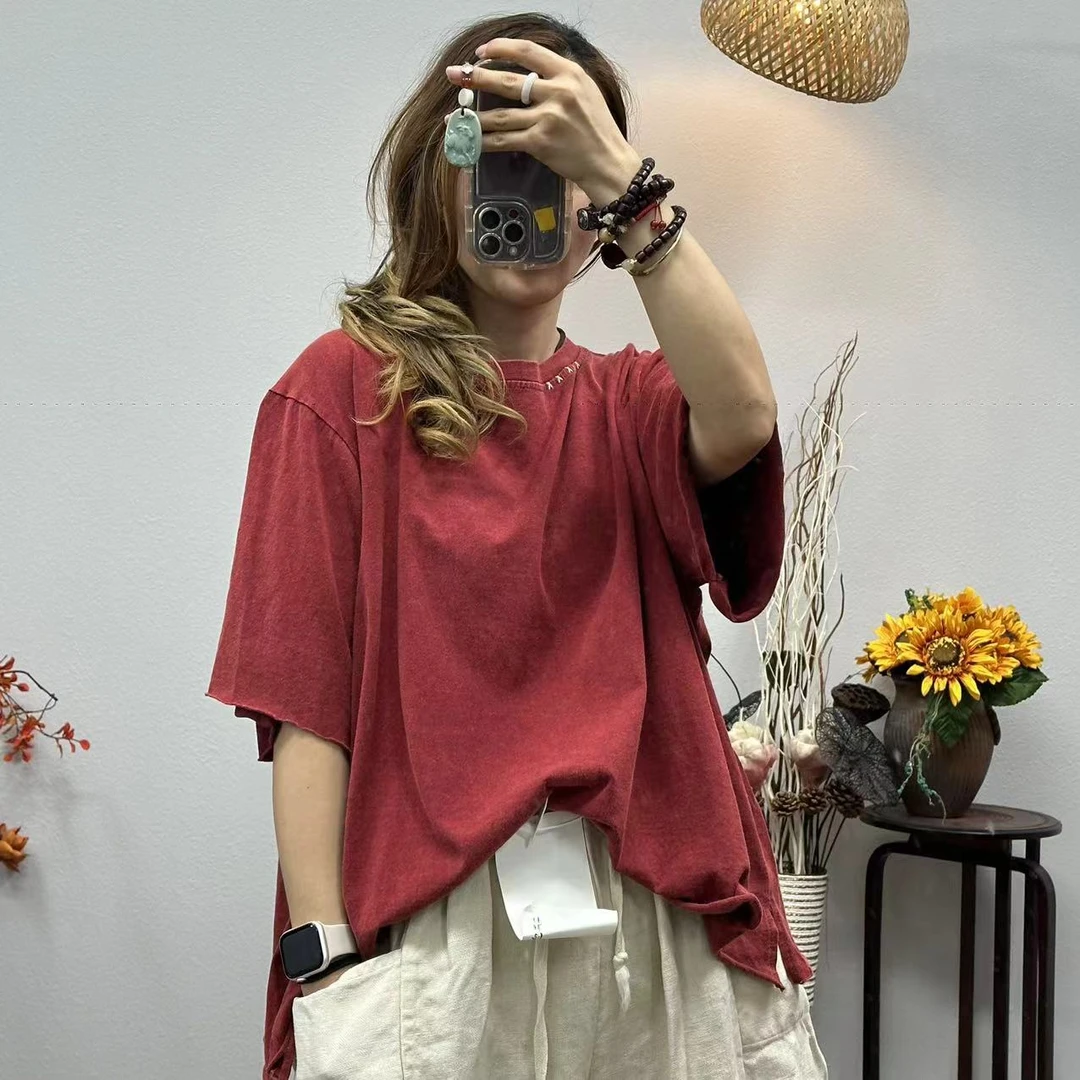 花璟原创~复古炒色做旧圆领宽松版短袖（衣长62胸围142）