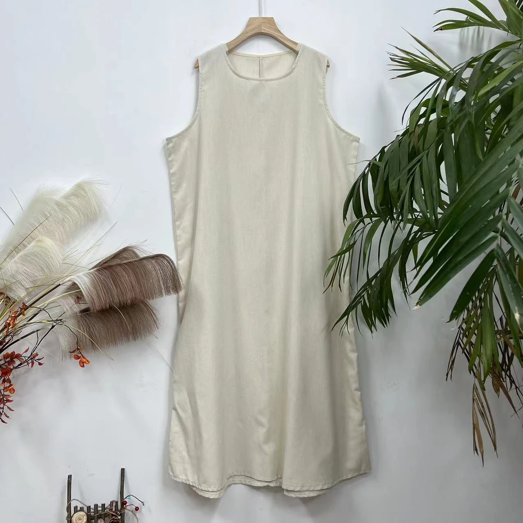 花璟原创设计纯色圆领无袖长款背心裙（衣长126胸围124）