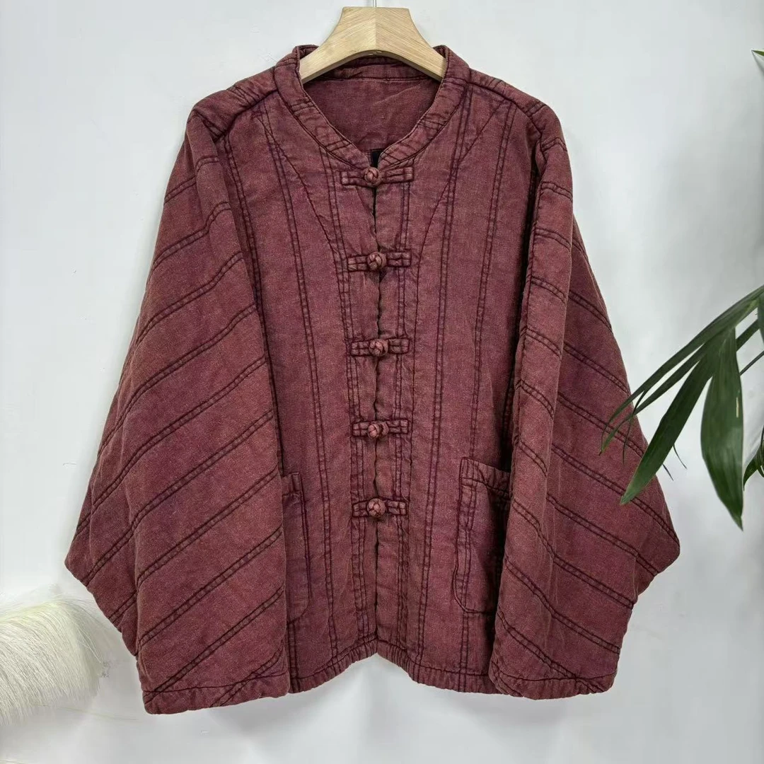 花璟原创复古炒色盘扣立领蝙蝠袖短款棉服（衣长64胸围130）