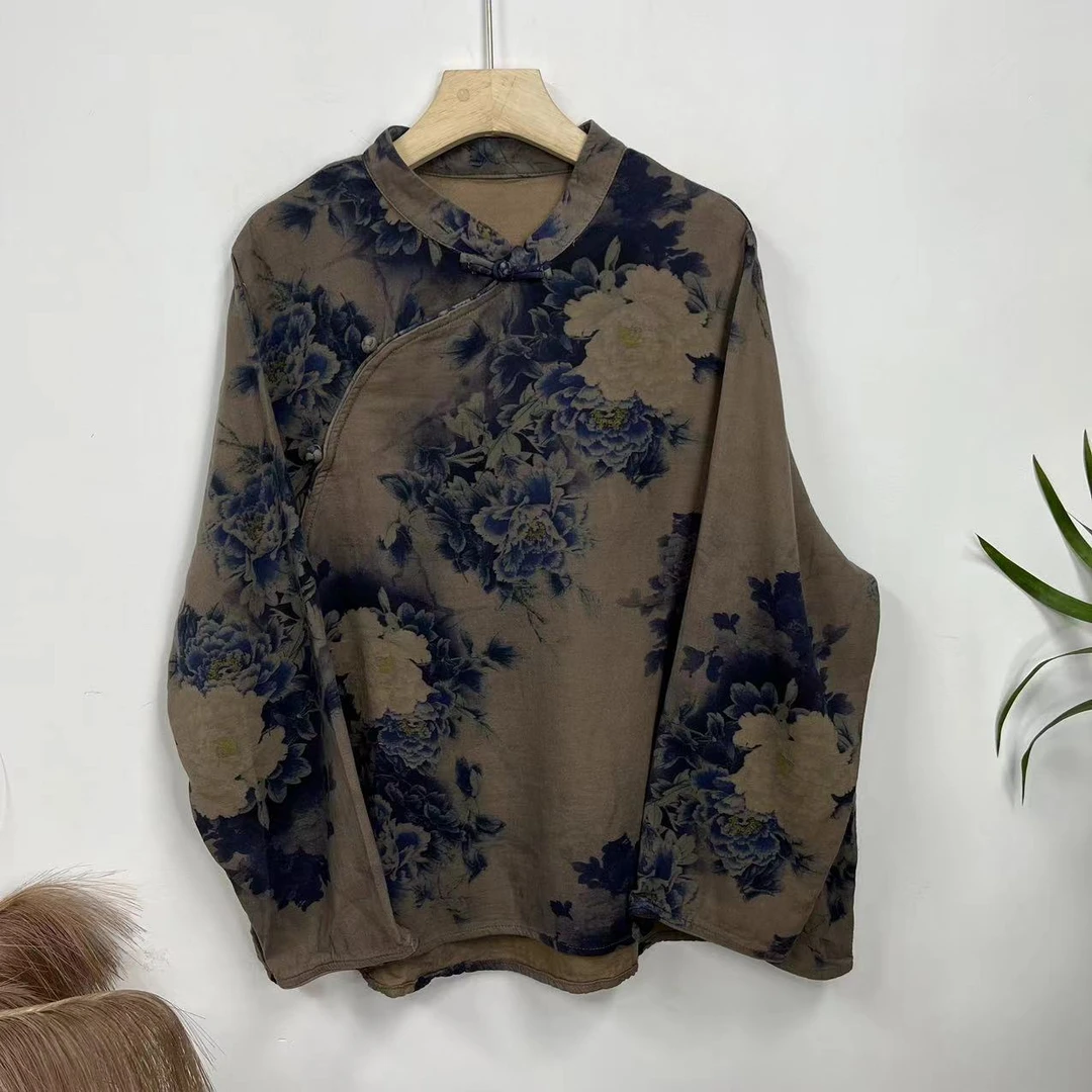 花璟原创~设计圆领斜襟盘扣5D印花小衫（衣长62胸围128）