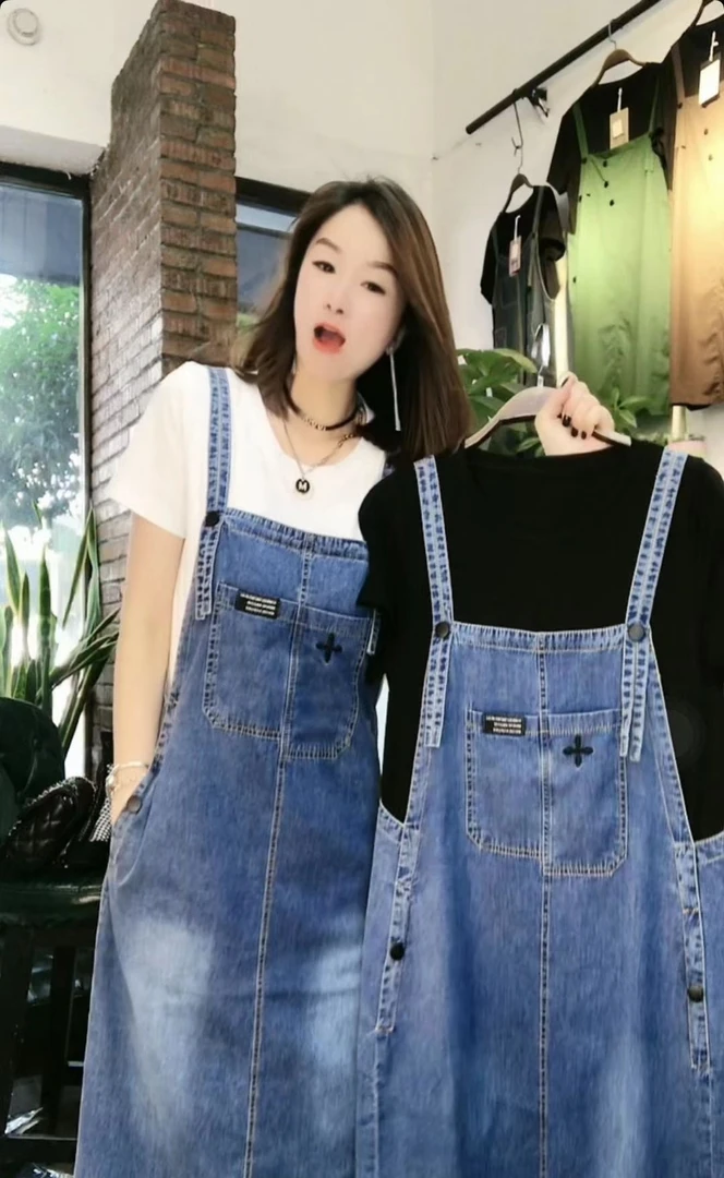 【太阳花】胸前双口袋牛仔假两件连衣裙