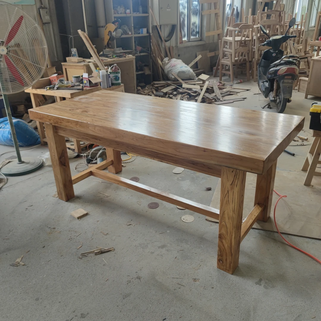 老榆木餐桌全实木厚面餐桌饭店桌子原木办公桌长方形餐桌简约现代