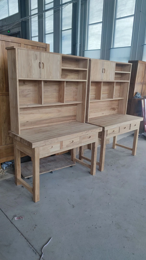 帝邦木业老榆木桌子实木儿童学习桌椅小学生书桌家用写字桌套装