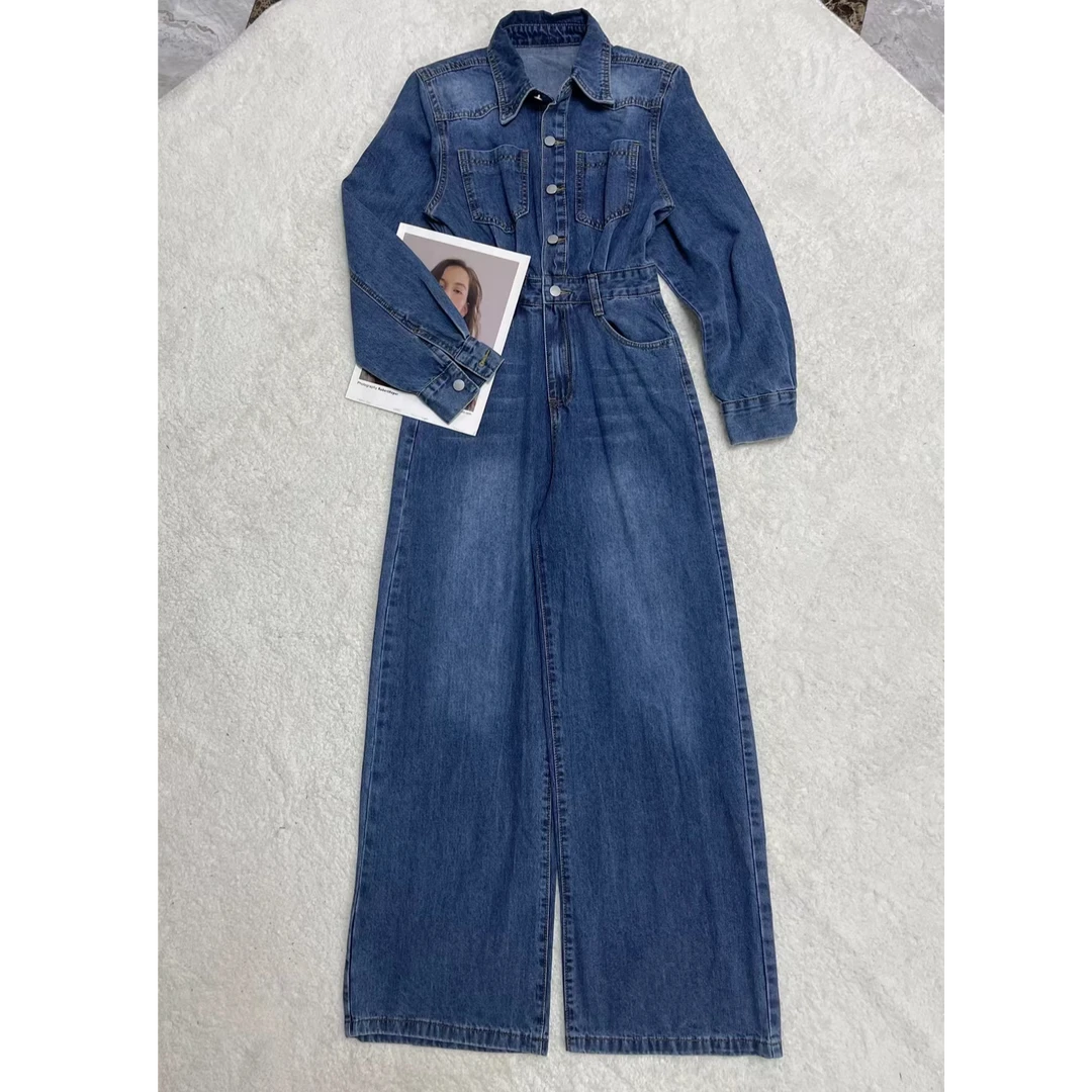 早秋上新重工洗水修身收腰复古连体裤