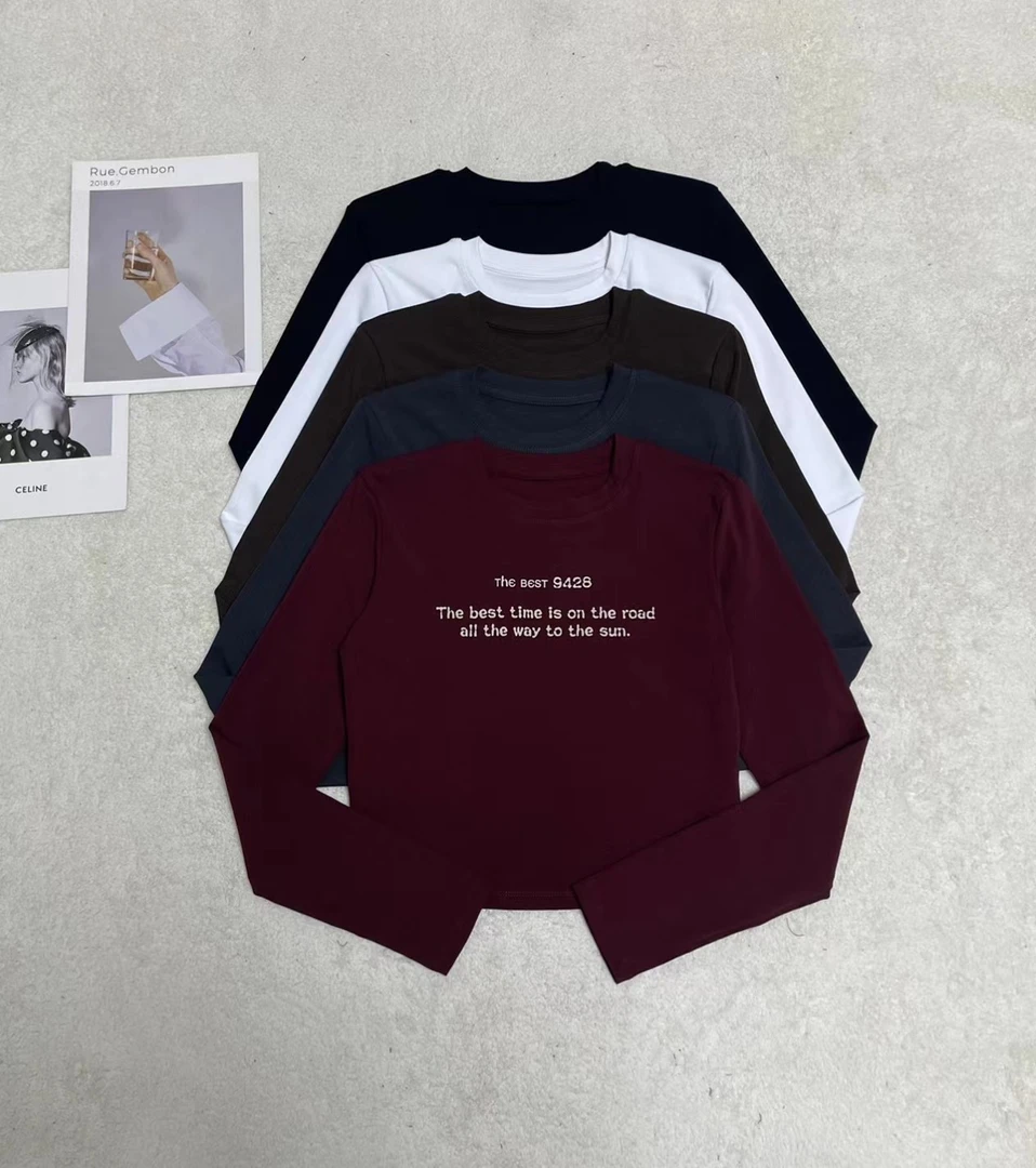 秋季新品垫肩设计字母长袖T恤