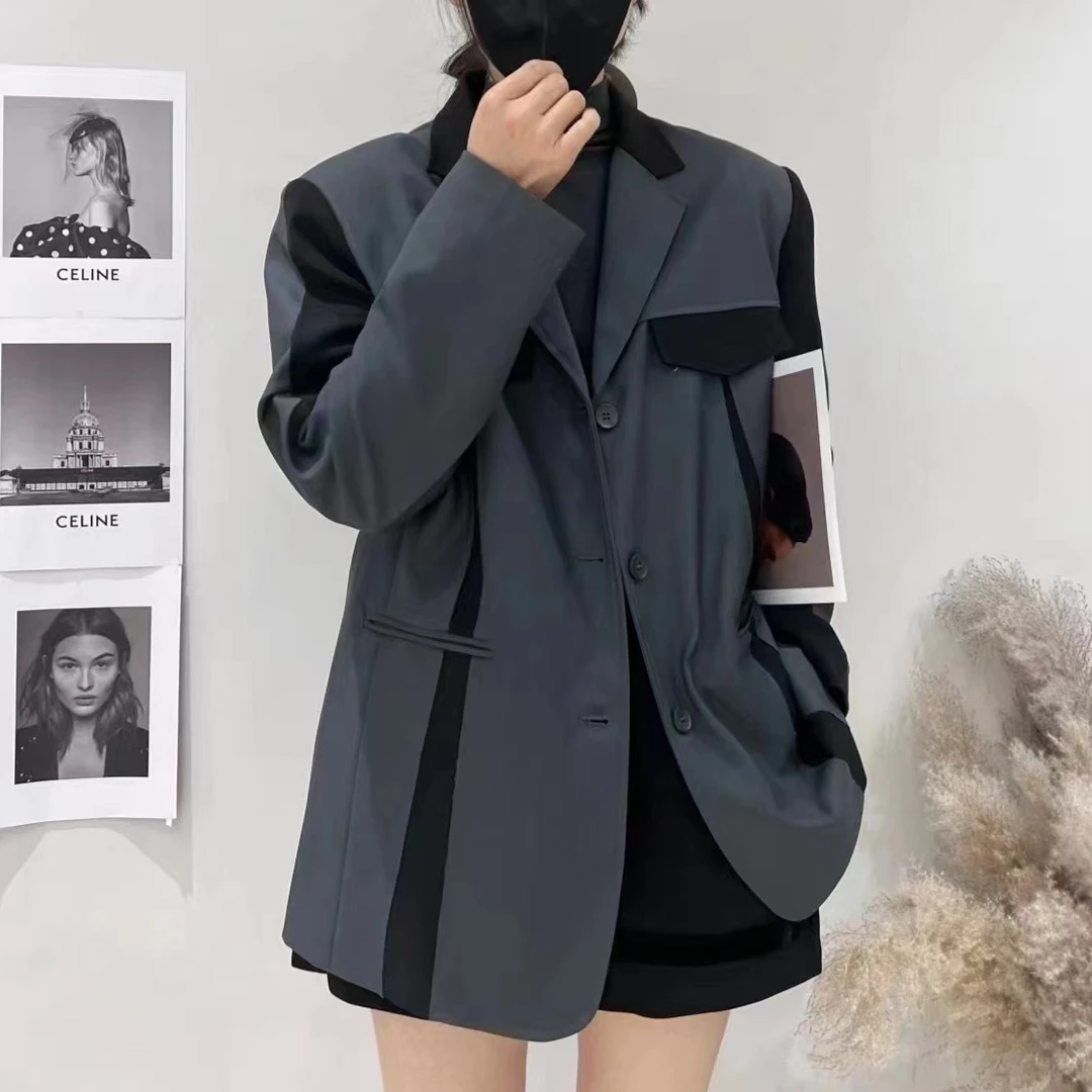 秋冬新款小众设计拼色西装
