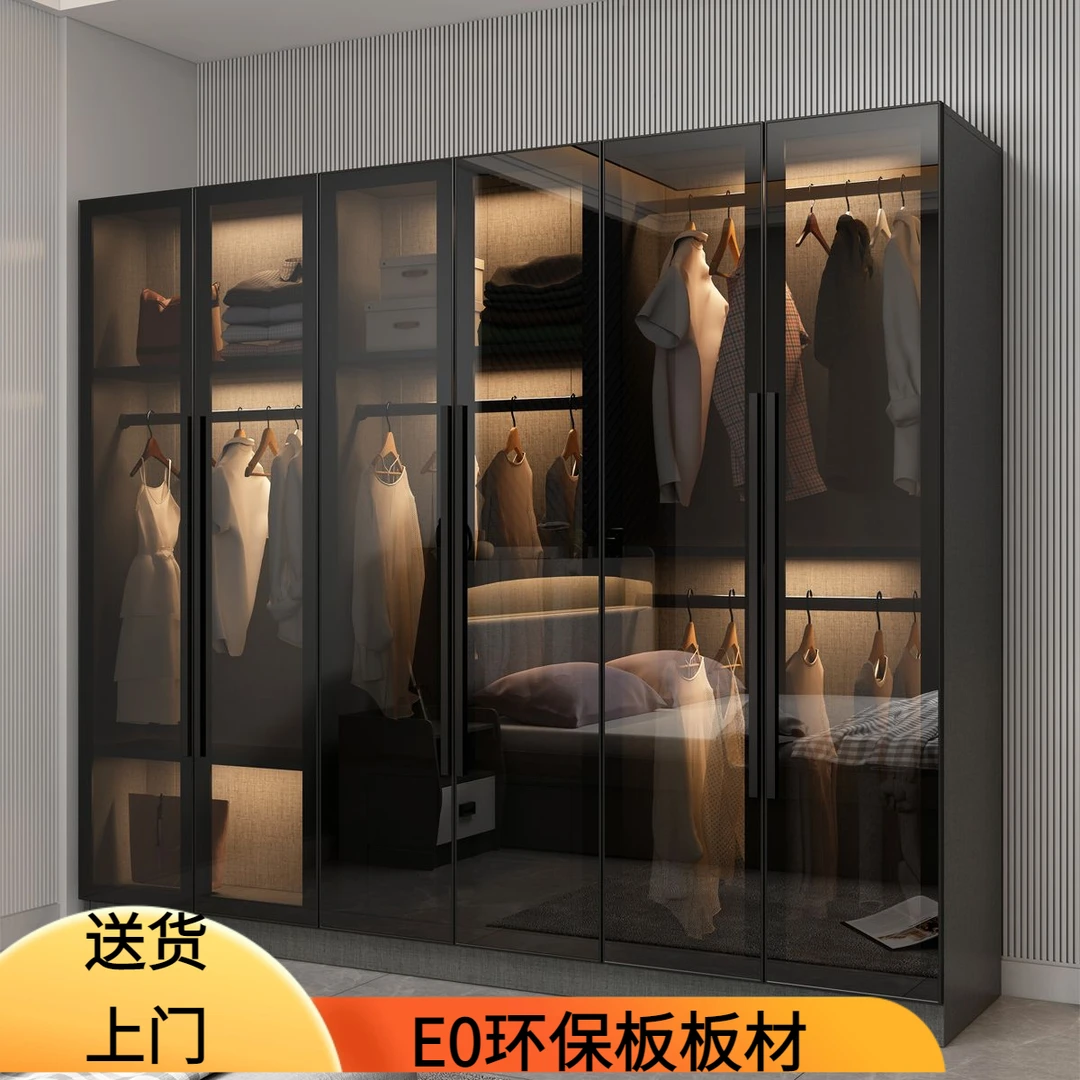 衣柜简约现代经济型轻奢玻璃门柜子环保家用客厅卧室衣柜组装组合