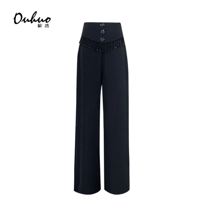 【苏苏现货】高腰气质显瘦时尚直筒黑色阔腿长裤OHPAH03168