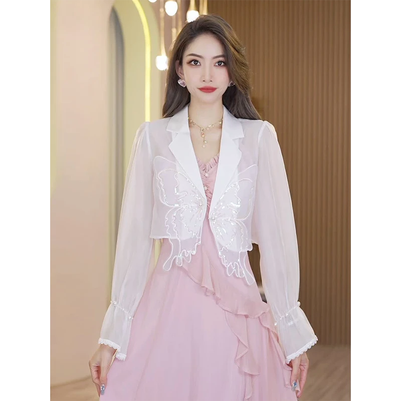 【现货福利】2024夏季时尚气质外搭薄款白色蝴蝶防晒开衫OHNAG06159