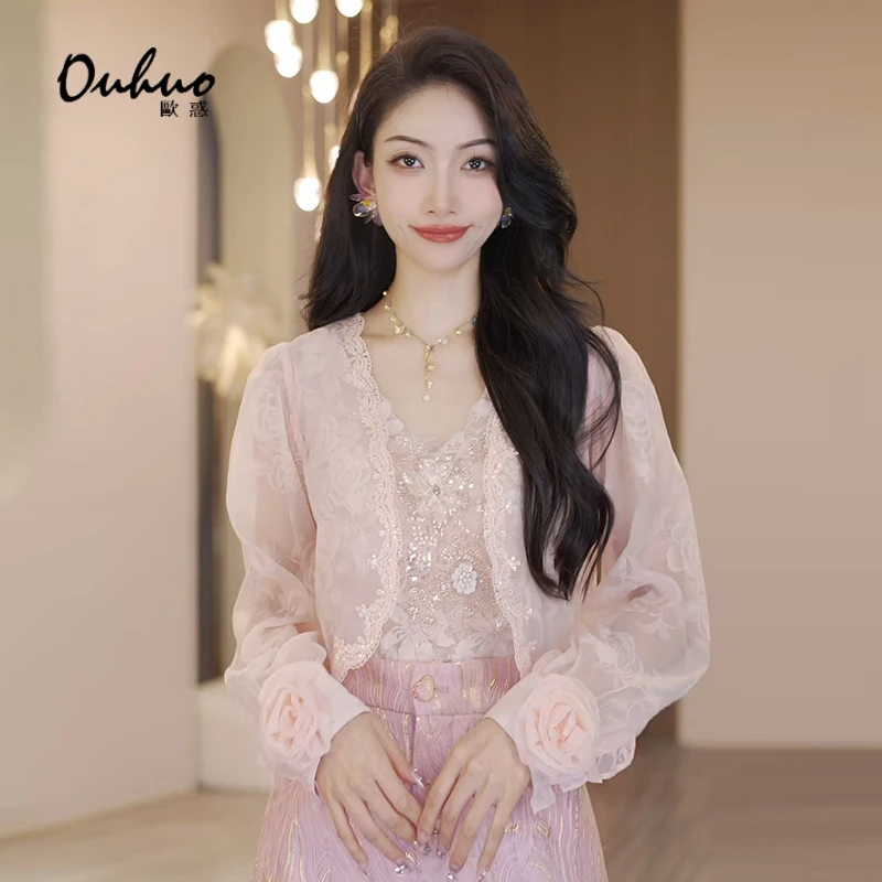 【现货福利】2024夏季新款开衫外搭立体花朵显瘦衬衫上衣OHNAH05034