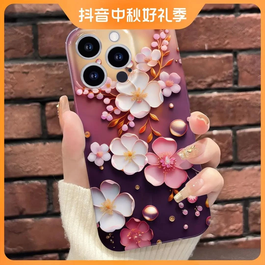 靓壳适用于苹果华为OPPO小米VIVO时尚创意复古花朵菲林精孔手机壳