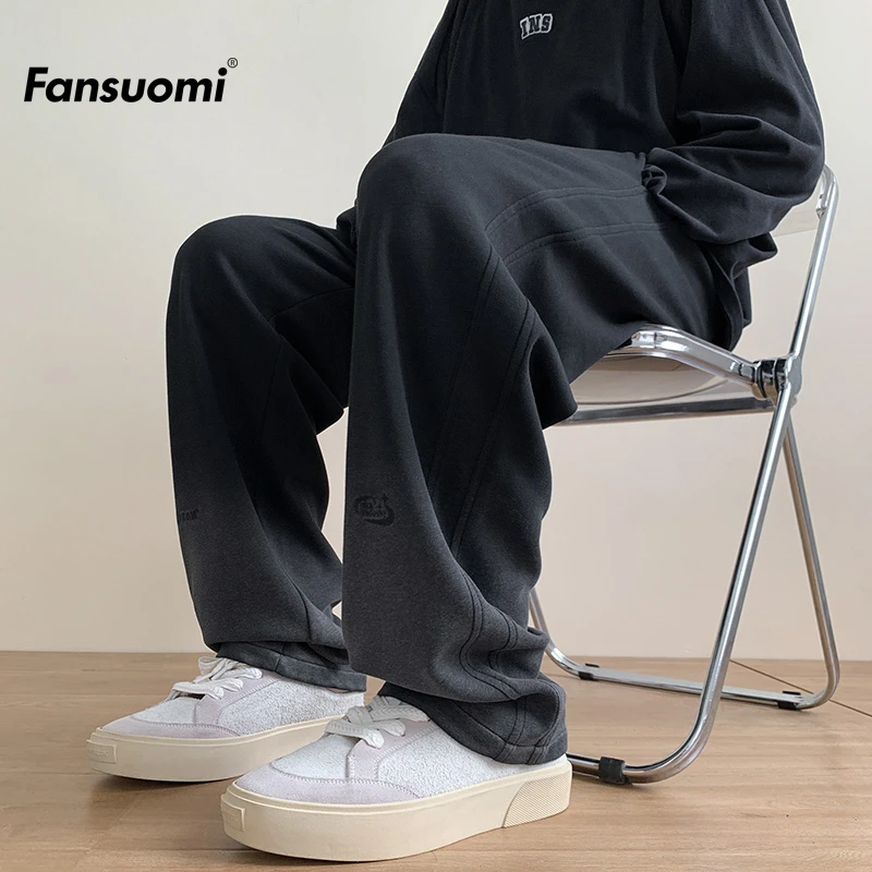 高街美式潮牌渐变休闲裤男生秋季宽松黑色显高直筒裤垂感百搭长裤