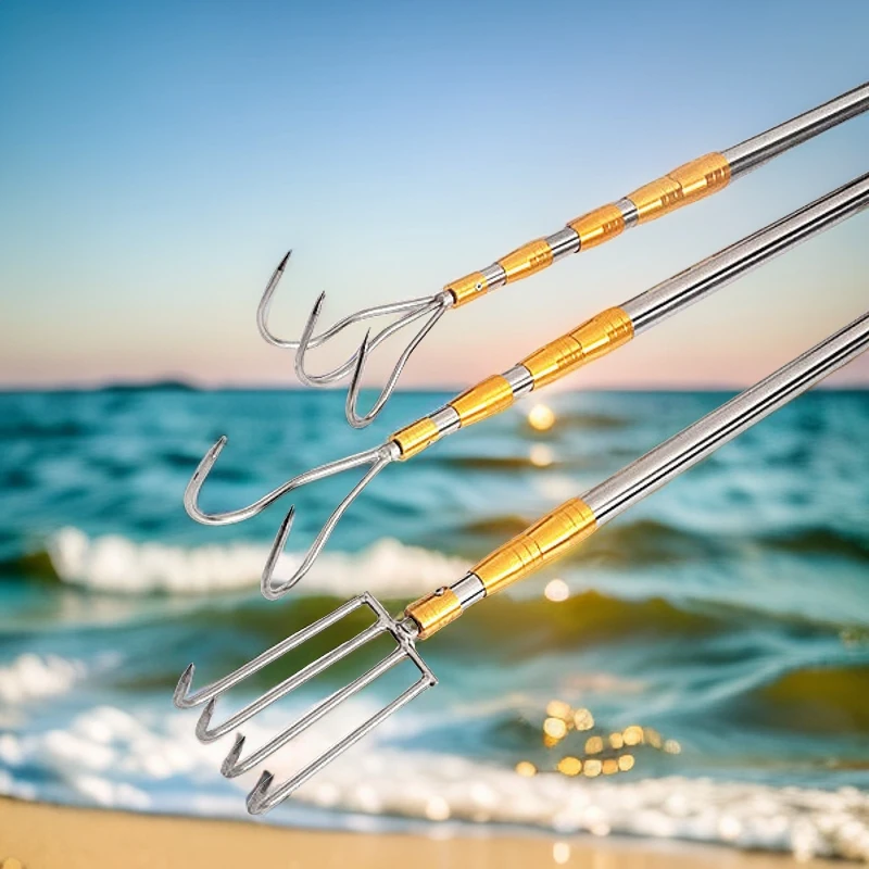 不锈钢水草耙搭钩杆搂耙杆抄网杆伸缩菌子耙活动找菌子伸缩杆抄网