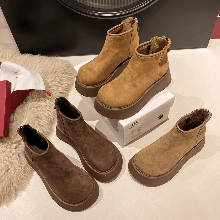 10[薄绒厚绒合集]冬季平底切尔西靴厚底新款加绒保暖女靴子