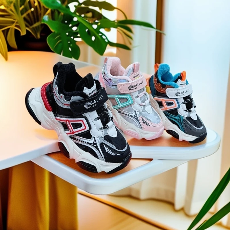 27-37皮面冬季男童百搭儿童运动鞋二棉024女童软底加绒防滑保暖