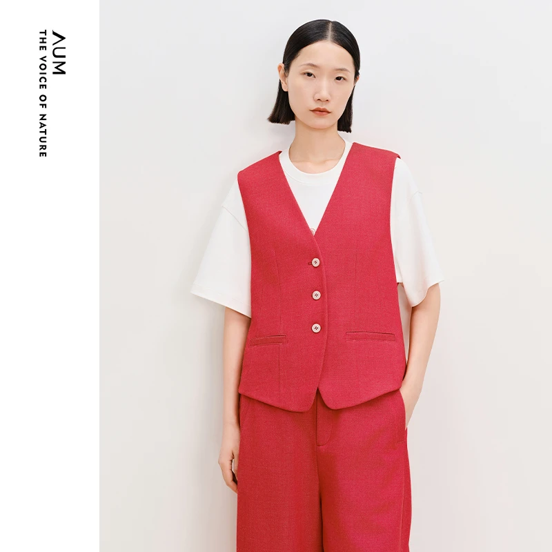 【商场同款】AUM噢姆春夏红色气质高级收腰马甲斜纹外套M1FZ10884