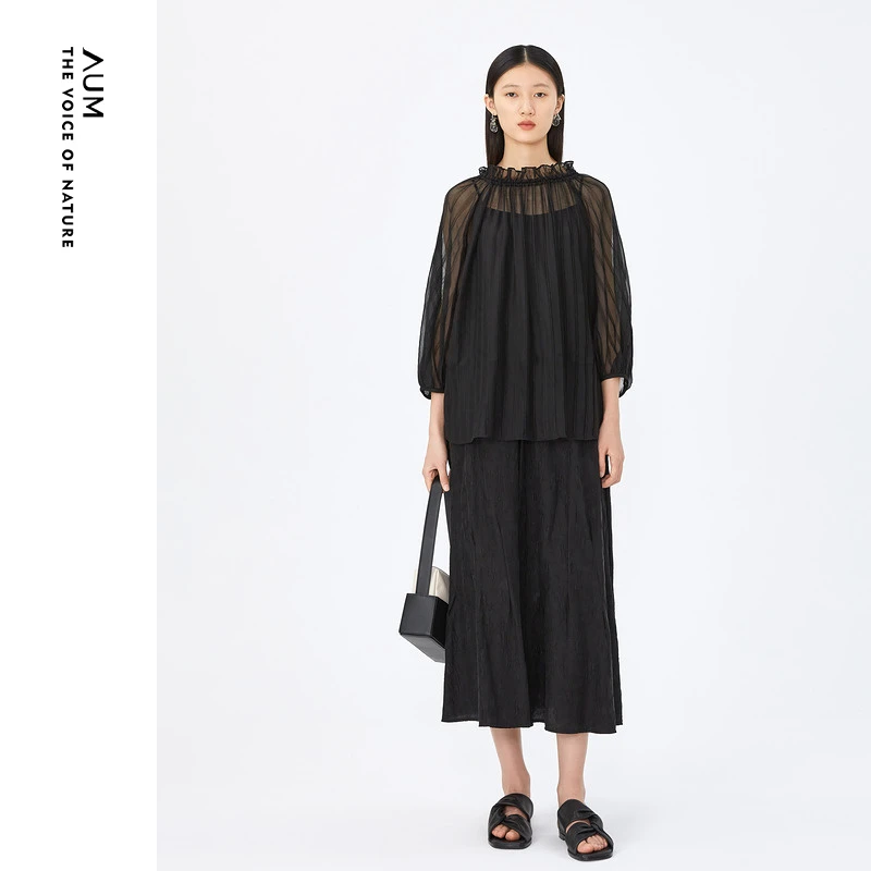 【商场同款】AUM/噢姆夏季蕾丝黑色纯色气质时尚衬衫上衣M1DE23411