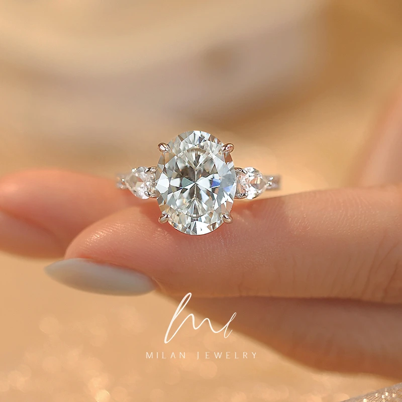 秘蓝 925银合成锆石戒指 三生石/时尚轻奢高级感求婚订结婚戒经典