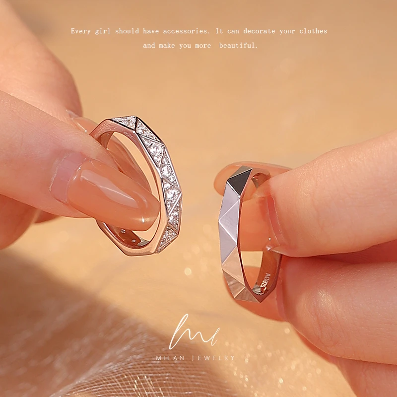 秘蓝 925银合成锆石戒指 与你相伴情侣对戒/轻奢高级感求订婚婚戒