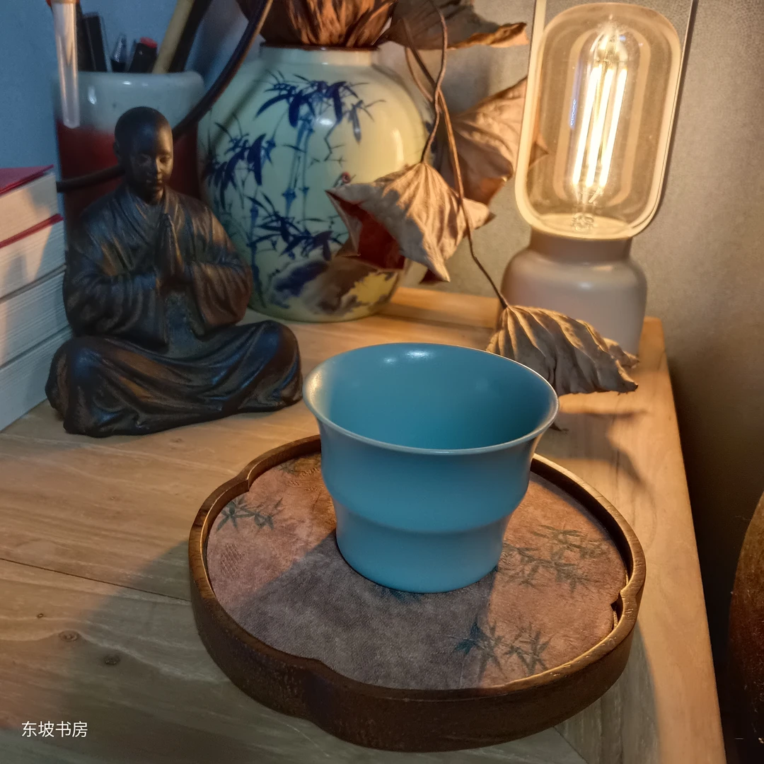 东坡敞口竹节杯【东坡书房款】纯手天青仿古