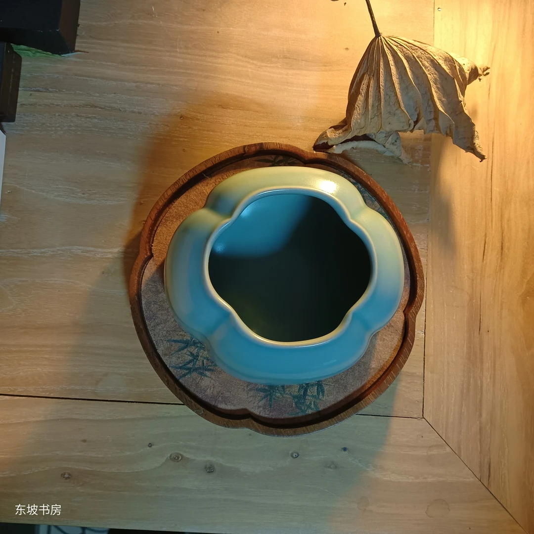 东坡海棠建水渣斗汝瓷天青色仿古釉（海英老师合作）