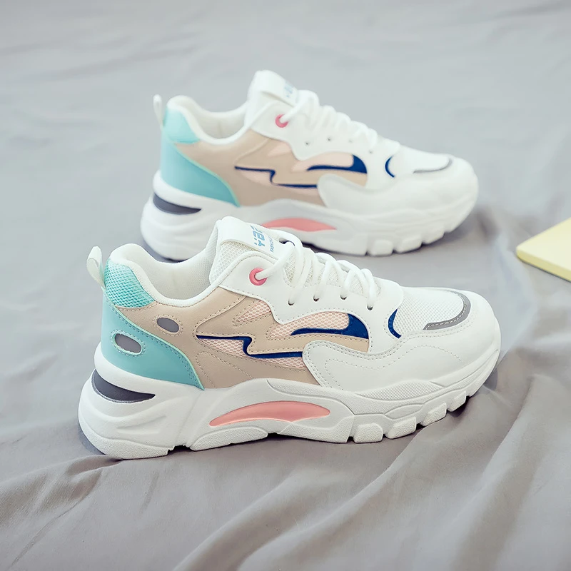 【正品】啄木鸟春秋季新款女鞋透气网面百搭厚底运动鞋休闲老爹韩版