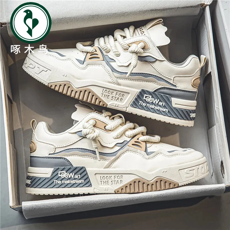 【正品】啄木鸟爆款男鞋春秋季2025新款百搭休闲平板鞋防滑运动潮鞋