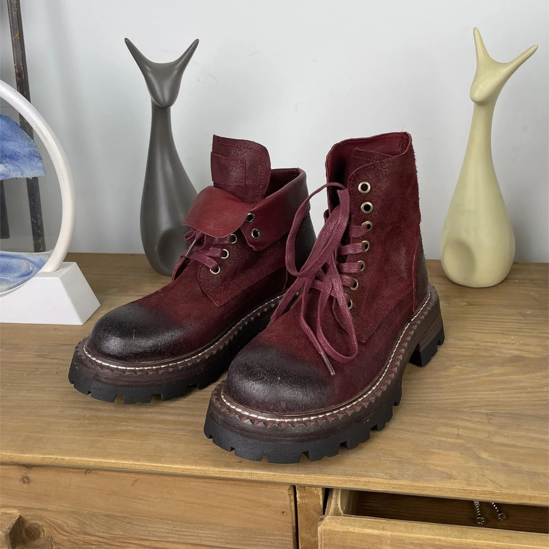【断码清货】圆头常规女马丁靴女靴皮靴时装靴高帮靴子女鞋系带女士