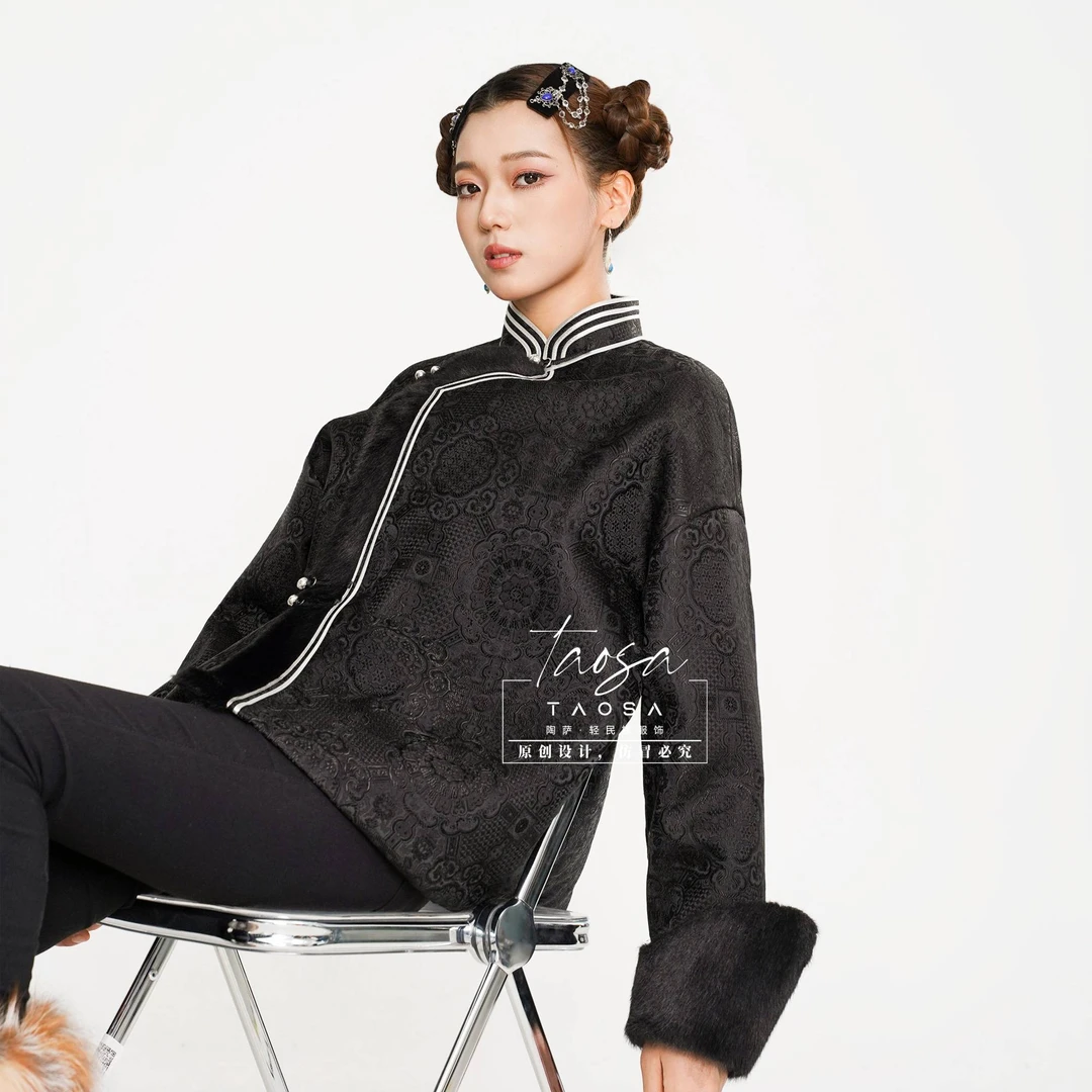 【陶萨】W043-立领盘扣宽松加绒外套 陶萨原创民族服饰