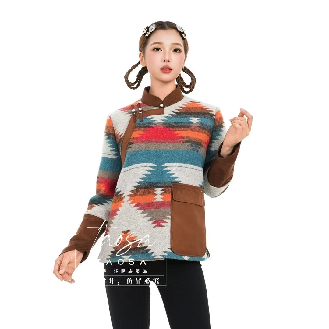 W033-微瑕 民族拼接式卫衣外套陶萨民族服饰原创卫衣