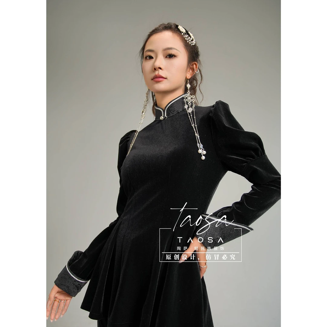 【陶萨】S038-丝绒马蹄袖早秋上衣陶萨原创轻民族服饰 复古