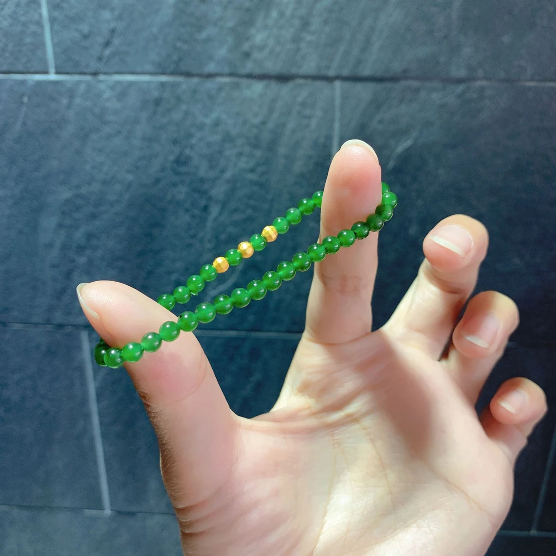 和田玉碧玉单圈手串4mm深色玻璃瓶底色手链