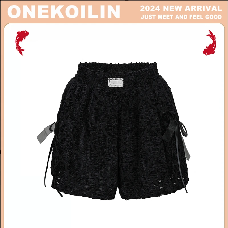 OneKoilin“黑松露”进口磨毛丝绒立裁秋冬阔腿短裤 HSLDK