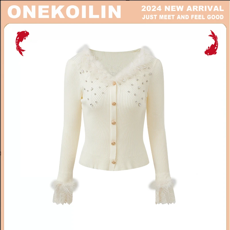 OneKoilin“凡尔赛千金”贵气感白金系列手工钉珠真 毛毛衣 FESMY