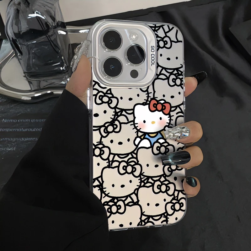 满屏黑凯蒂苹果15手机壳iPhone14Promax潮牌保护套13防摔创意12