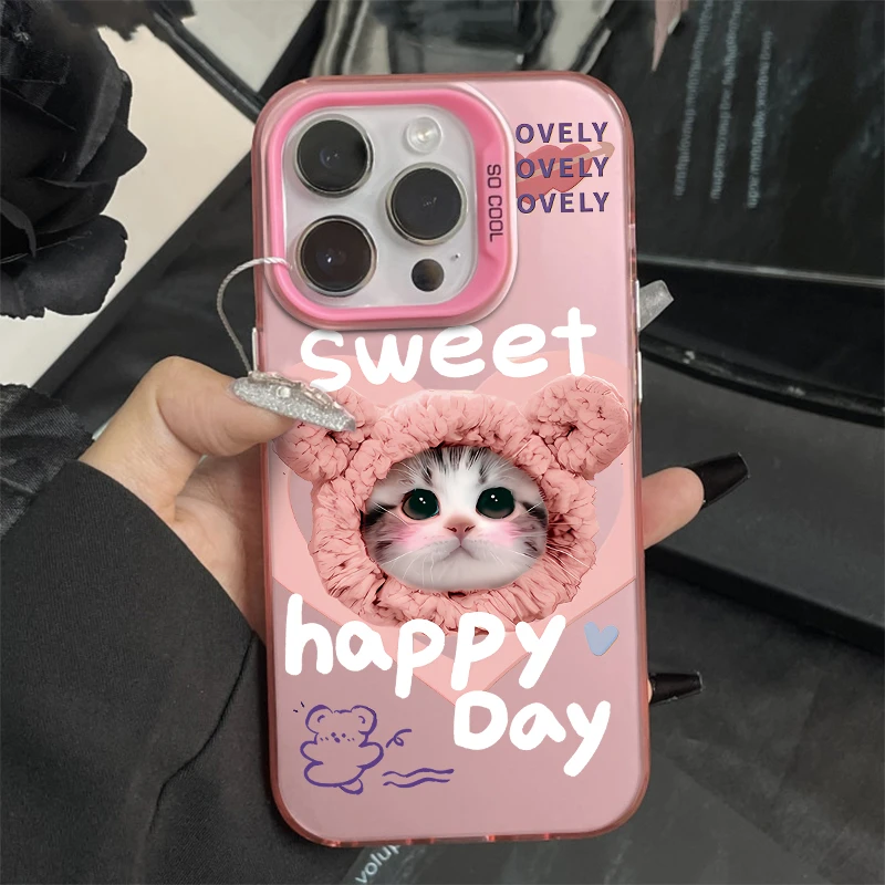 粉萌猫咪元气壳iphone15pro手机壳苹果14/13/12可爱11/xr女款金属
