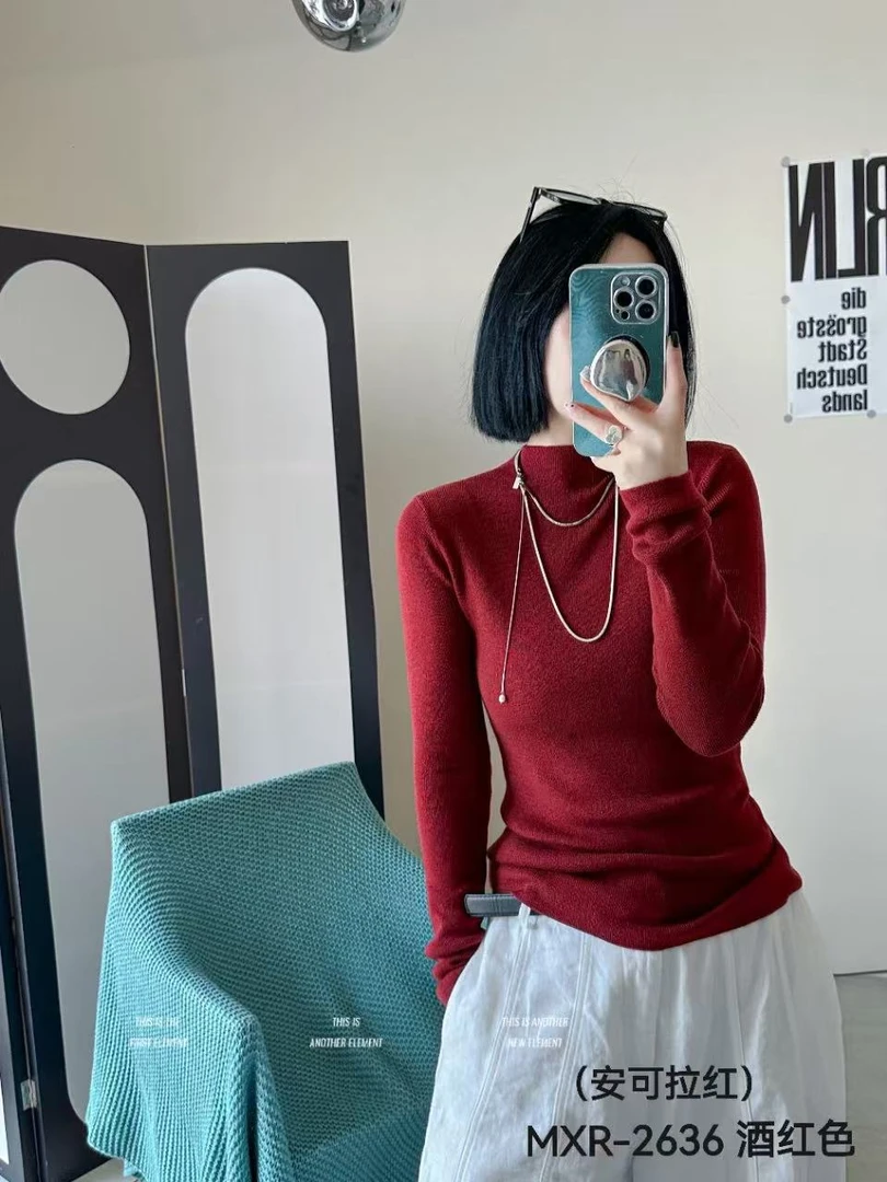 超级百搭网红高领针织打底毛衣修身秋冬长袖时尚女士半高领纯色